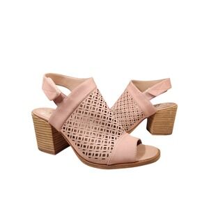 Vince Camuto Pink Leather Block Heel Sandals Peep Toe Slingback BOHO Festival 7